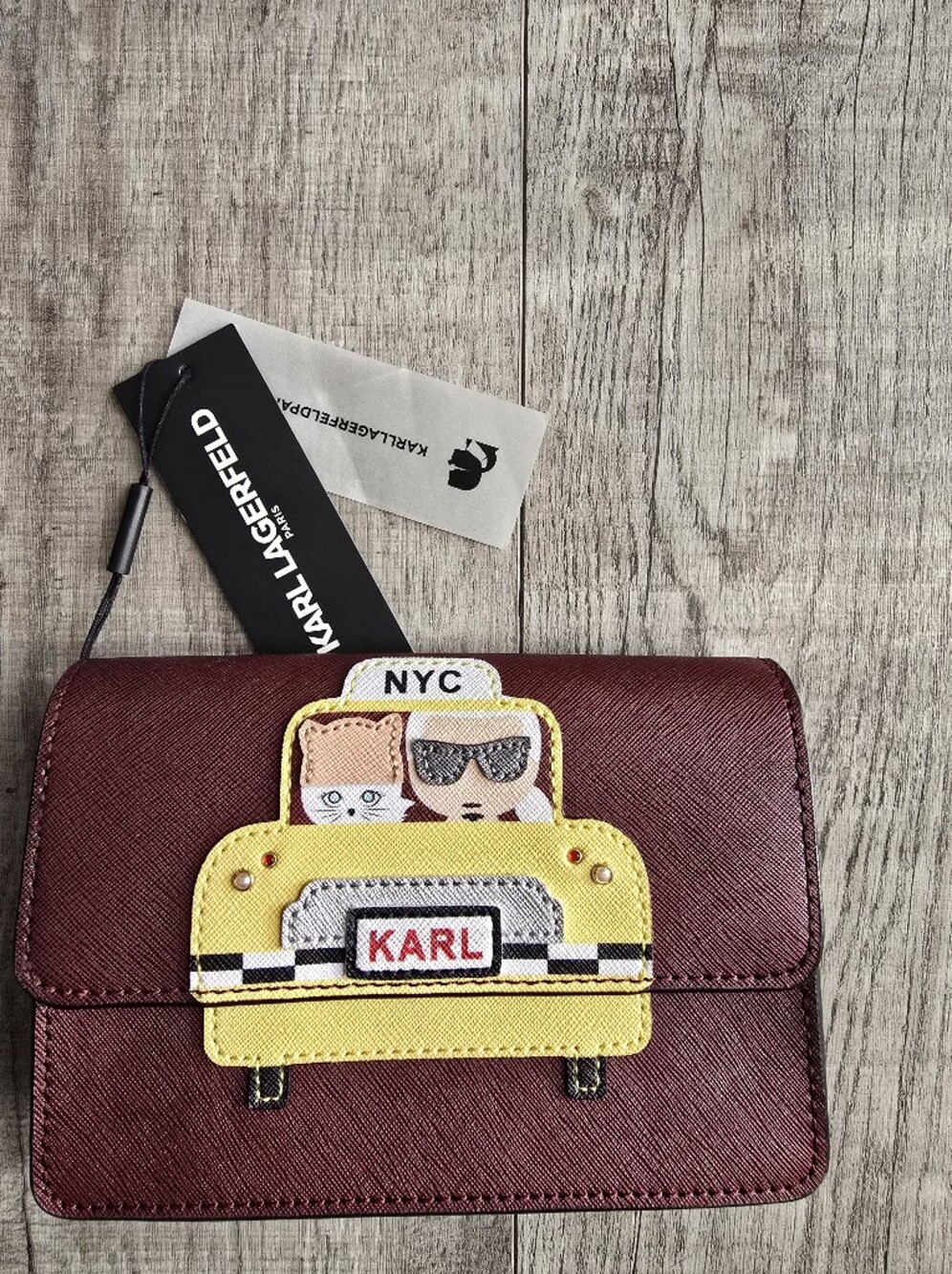 NWT Karl Lagerfeld Maybelle Red Taxi Cat Crossbody Purse